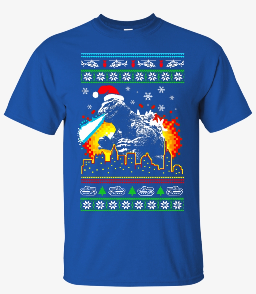 Godzilla Ugly Christmas Sweater-style Printed Tee - T-shirt, transparent png