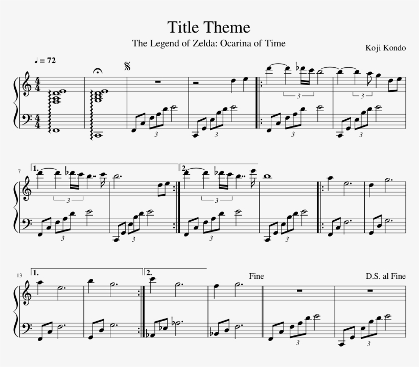 Title Theme Sheet Music Composed By Koji Kondo 1 Of - Music, transparent png