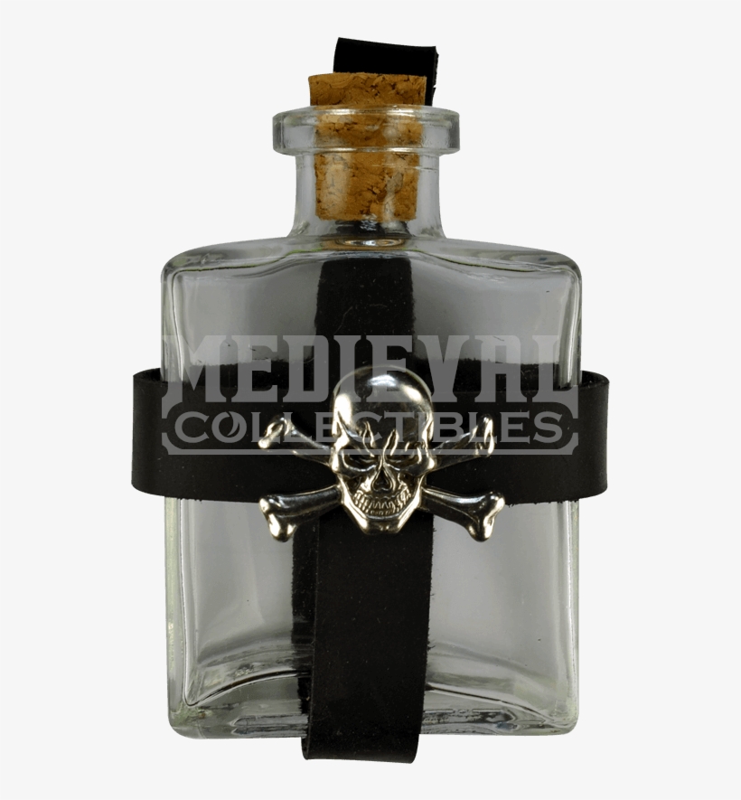 Glass Pirate Bottle With Jolly Roger Holder - Pirate Bottle, transparent png