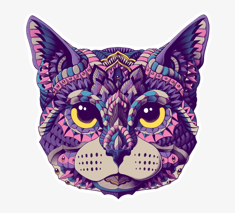 Bioworkz Cat Head Sticker - Mandalas De Gatos Con Color, transparent png