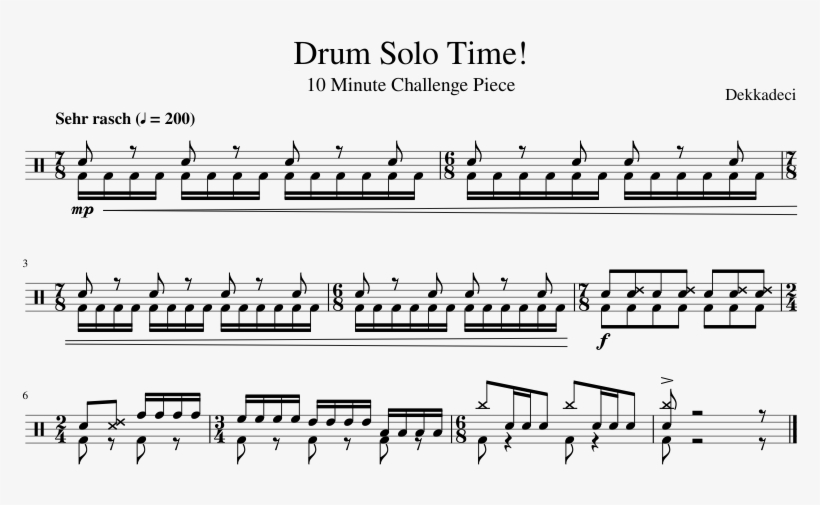 Drum Solo Time Sheet Music Composed By Dekkadeci 1 - Sheet Music, transparent png