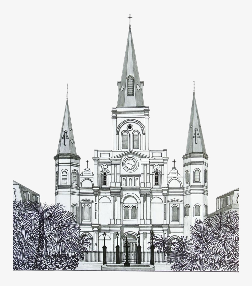 Building Church Watercolor Painting Sketch Steeple - St Louis Cathedral In New Orleans Easy, transparent png