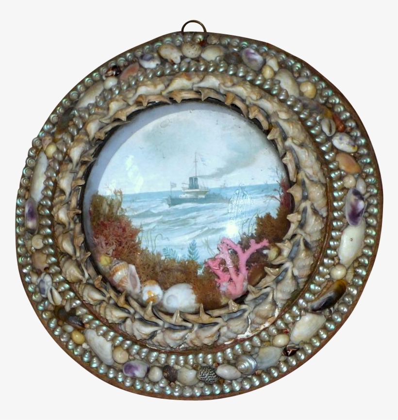 Late Victorian Shell Work Diorama Painted With Watercolor - Painting, transparent png