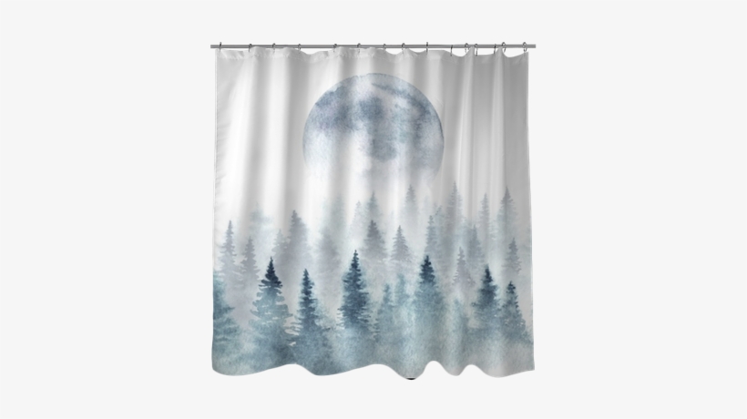 Landscape Of A Winter Forest And Rising Moon - Curtain, transparent png