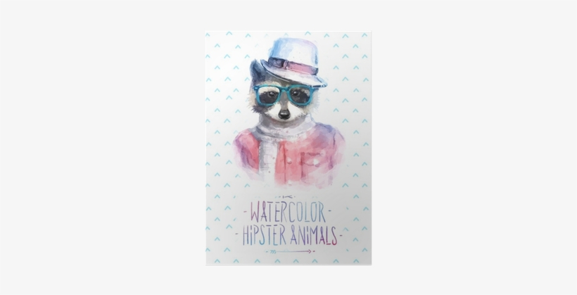Vector Illustration Of Raccoon Portrait In Sunglasses - Colorful Watercolor Image Hipster Raccoon Printed On, transparent png