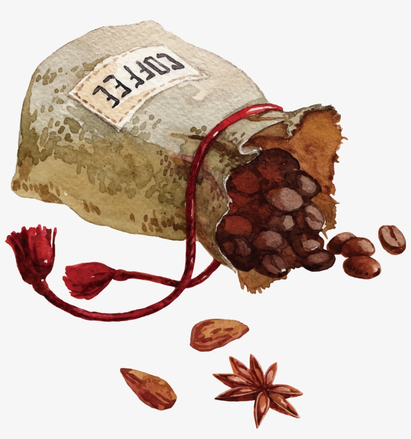 Coffee Bean Cafe Watercolor Painting - Watercolor Coffee Beans Png, transparent png