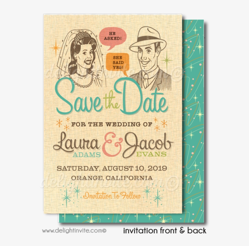 Retro Atomic 1950's Wedding Save The Date Cards - Save The Date, transparent png