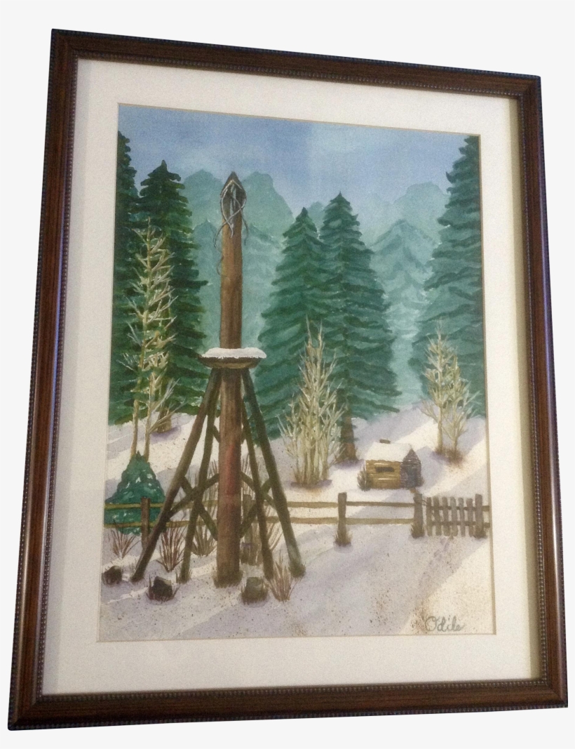 Odic, Watercolor Painting, Rural Totem Pole By Log - Picture Frame, transparent png