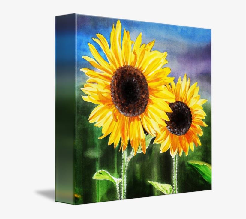 "two Happy Sunflowers Painting" By Irina Sztukowski, - Canvas Print, transparent png