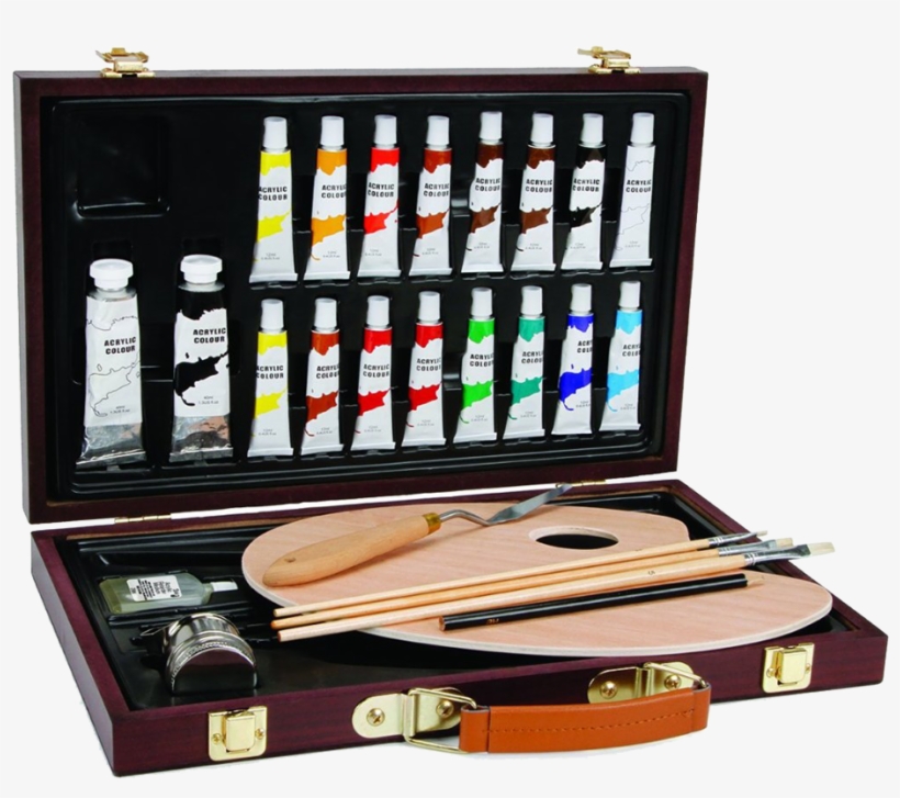 Studio 71 Wood Box Acrylic Set Of 27 Pieces - Studio 71 Wood Box Oil Box 27pcs, transparent png