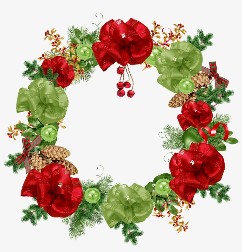 Crown, Christmas, Foliage, Green, Red, Bowls, Ribbon - Christmas Wreath Png Poinsettia, transparent png