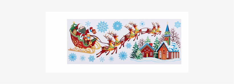 Christmas Window Decals, Santa Sleigh With Church - Illustration, transparent png
