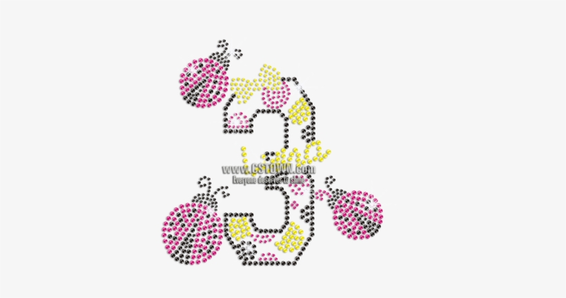 Pretty Fireflies & Number 3 Iron-on Rhinestone Transfer - Illustration, transparent png