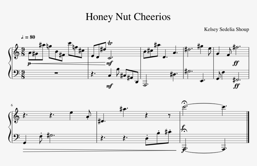 Honey Nut Cheerios Sheet Music Composed By Kelsey Sedelia - Piano, transparent png