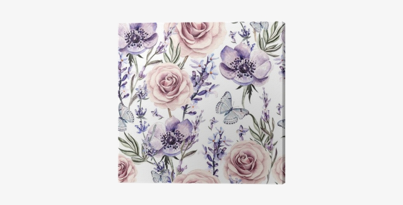 Watercolor Pattern With The Colors Of Lavender, Roses - Kwiaty Akwarea, transparent png