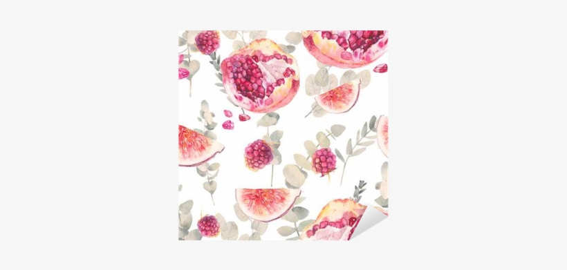 Watercolor Exotic Fruits Seamless Pattern With Eucalyptus - Food Wallpaper Seamless Tile, transparent png