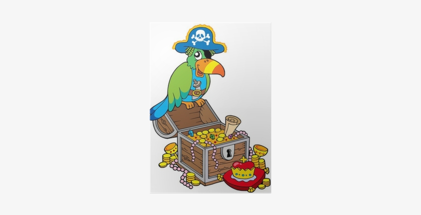 Big Treasure Chest With Pirate Parrot Poster • Pixers® - Prize Clip Art, transparent png