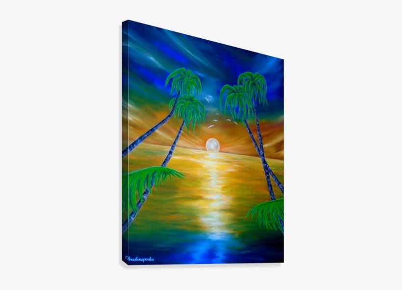 Canvas Print, Painting, Art, Tropical, Seascape, Palmtrees,sunset,sunrise - Painting, transparent png