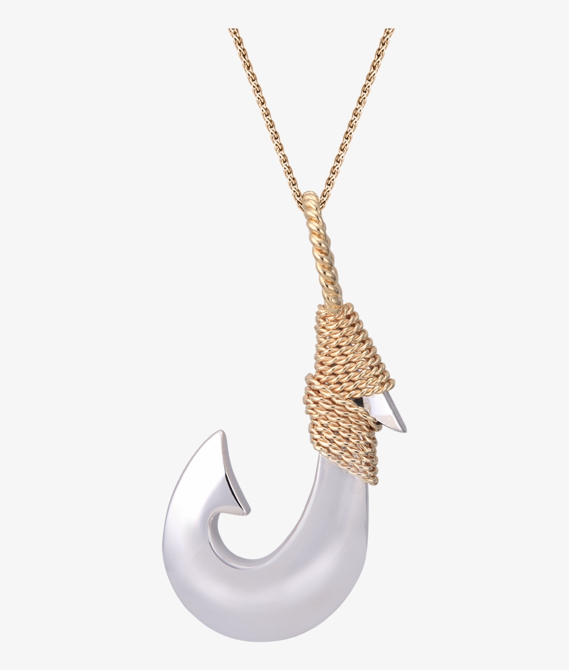 Yellow Gold And Silver Fish Hook Pendant - Locket, transparent png