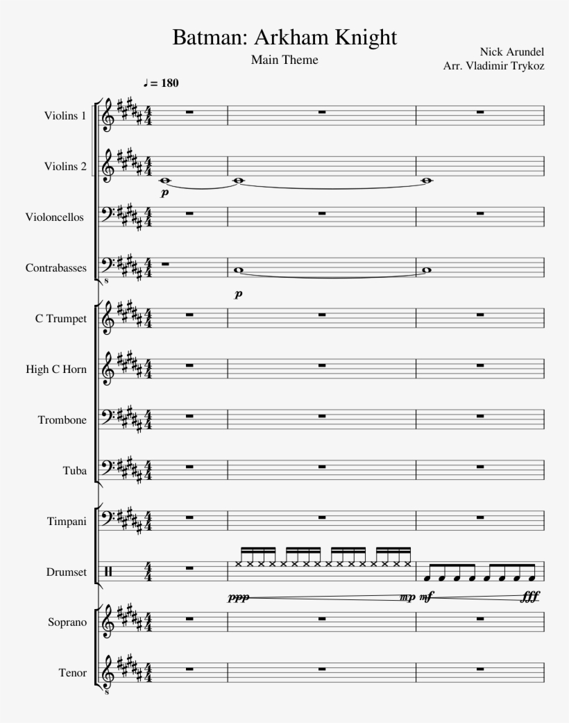 Arkham Knight Sheet Music Composed By Nick Arundel - Coldplay, transparent png