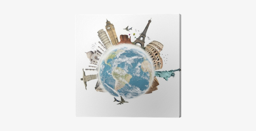 Travel The World Monuments Concept 3 Canvas Print • - Plane Traveling Around The World, transparent png