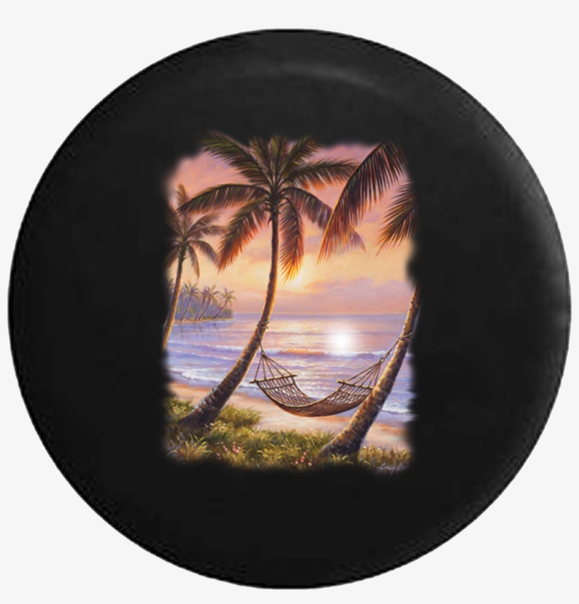 Palm Trees Hammock By The Beach Ocean Island Jeep Camper - Paradise Sunset Beach Palm Trees Art Image Poster Gloss, transparent png