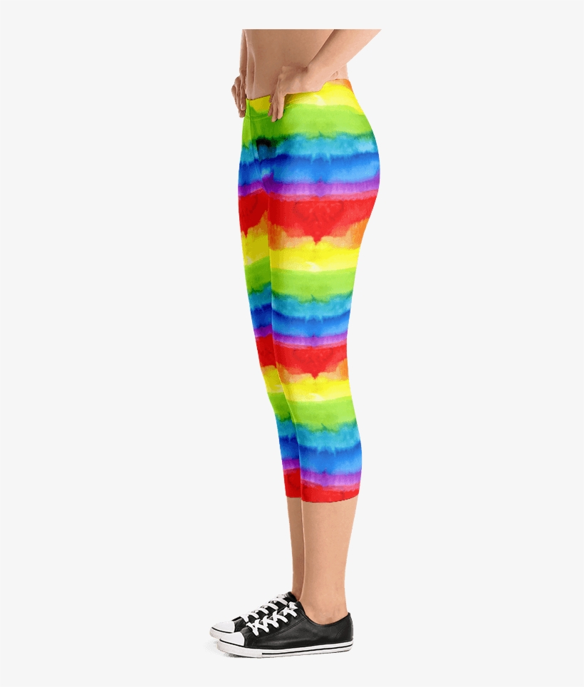 Women's Pride Watercolor Rainbow Print Capri Leggings - Tracer Cosplay Leggings, transparent png