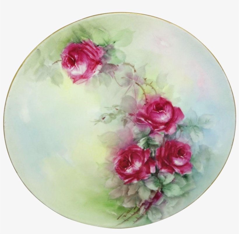 Haviland Limoges France Plate Hand Painted Roses Signed - Garden Roses, transparent png