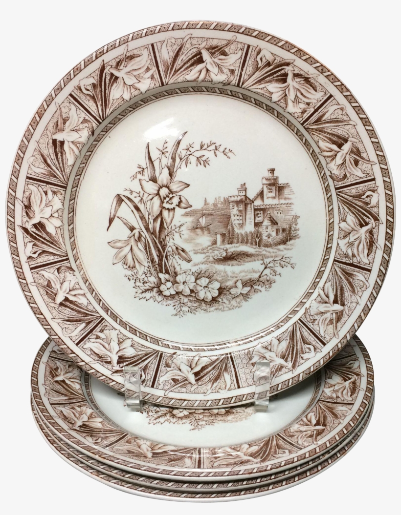 1882 ~ Four Victorian Brown Transfer Printed English, transparent png