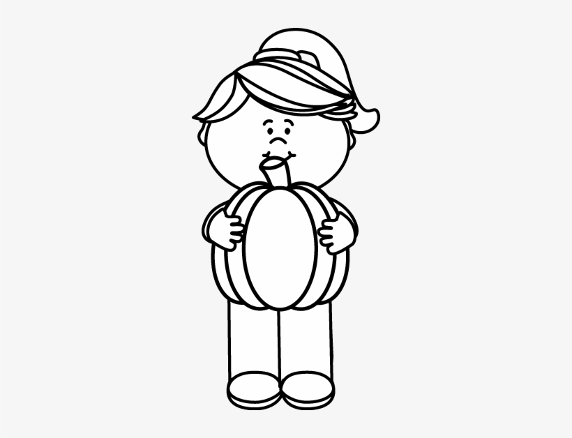 Black And White Girl Holding A Pumpkin Clip Art - Clip Art Pumpkin Black And White, transparent png
