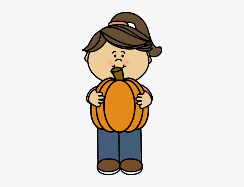 Girl Holding A Pumpkin Clip Art - Clip Art Pumpkin Black And White, transparent png