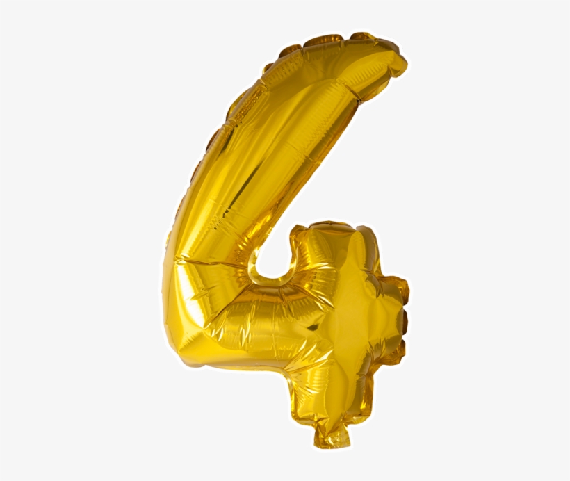 Foilballoon No - - Folie Ballon Cijfer 4 Goud 41cm Met Rietje, transparent png