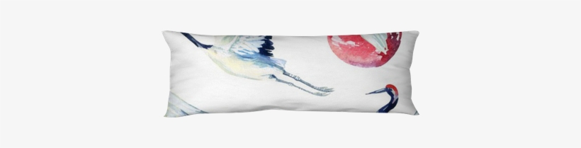 Watercolor Asian Crane Bird Seamless Pattern Body Pillow - Watercolor Painting, transparent png