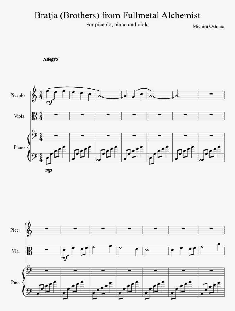 Bratja From Fullmetal Alchemist Sheet Music Composed - Dragon Roost Island Trumpet Sheet Music, transparent png