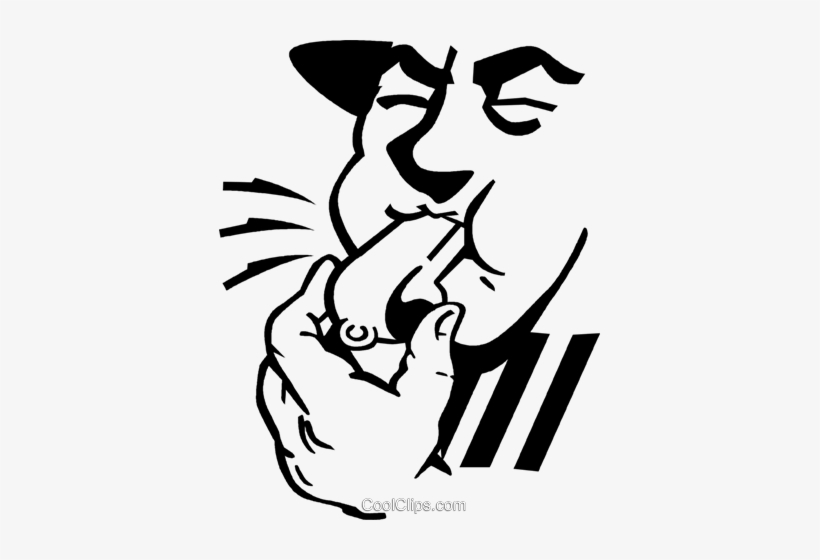 Person Blowing Into A Whistle Royalty Free Vector Clip - Blowing Whistle Clipart Black And White, transparent png