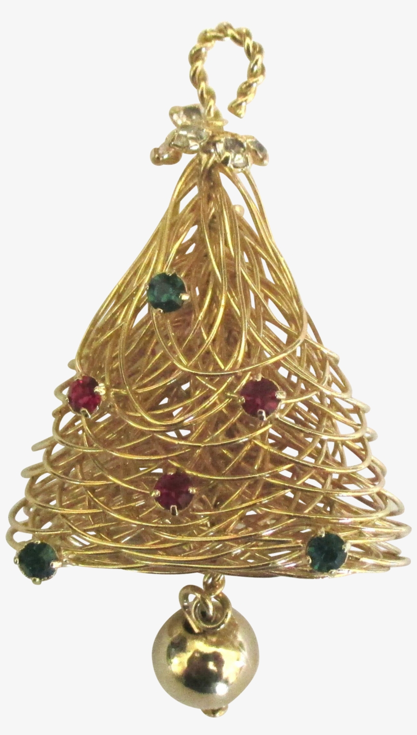1970's Gold Tone Wire Rhinestone Christmas Tree Pin, transparent png