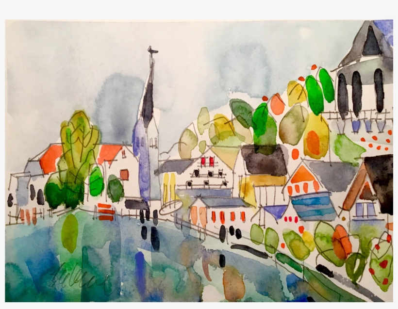 "hallstatt" Original Watercolor Painting - Painting, transparent png