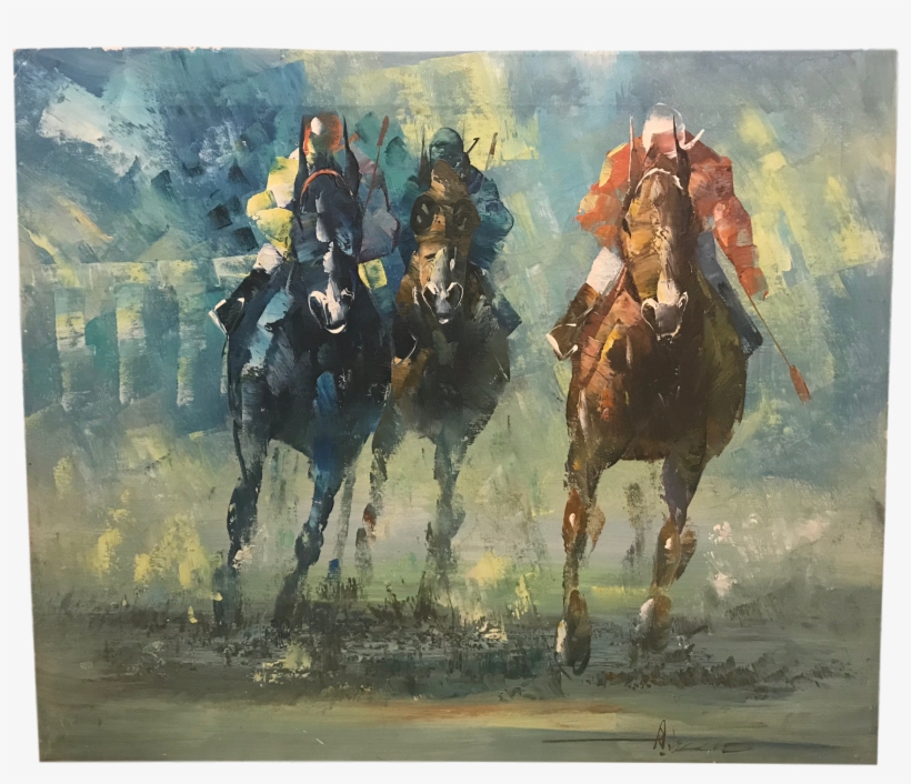 Original Vintage Abstract Polo Horses Equestrian Art - Painting, transparent png