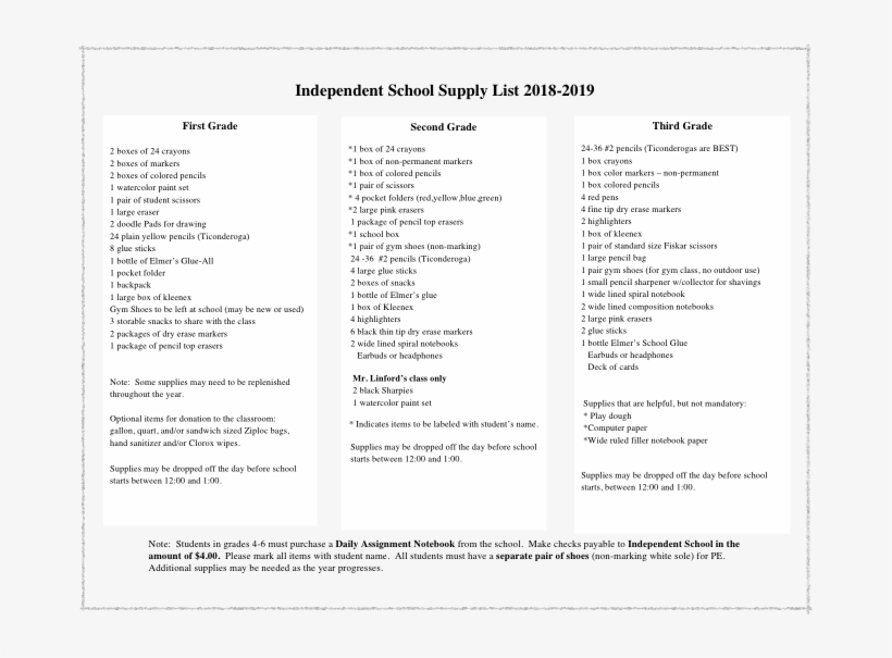 Grades 4 6 Supply List - Portable Network Graphics, transparent png