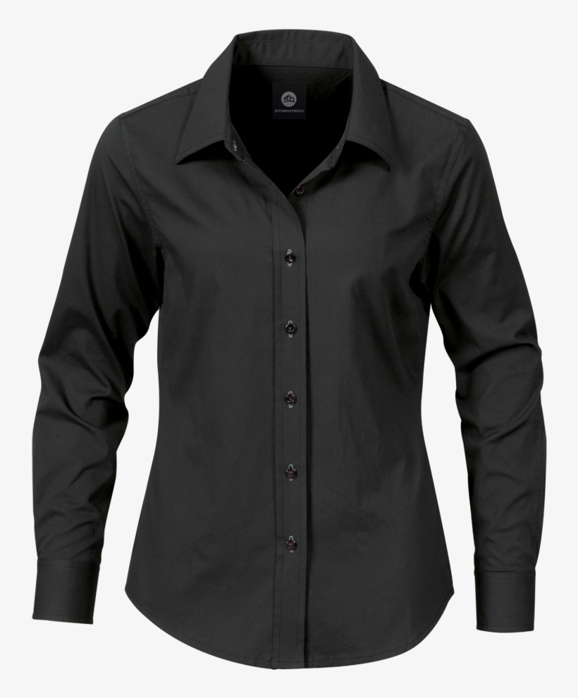 Women Black Dress Shirt Png Image - Polo Shirt Long Sleeve Mens, transparent png