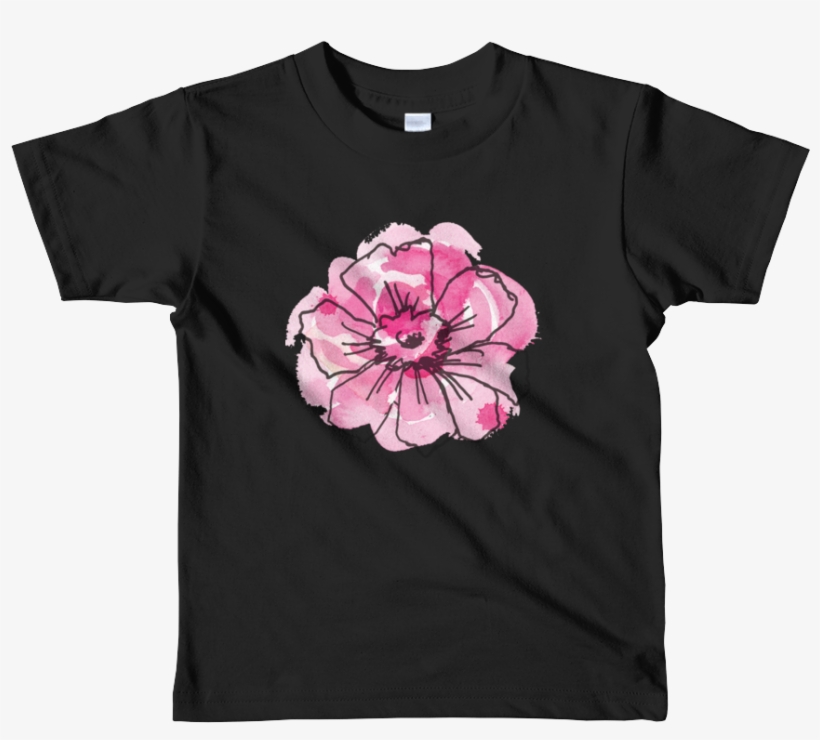 Black Anemone & Pink Watercolor Short Sleeve Kids T-shirt - T-shirt, transparent png