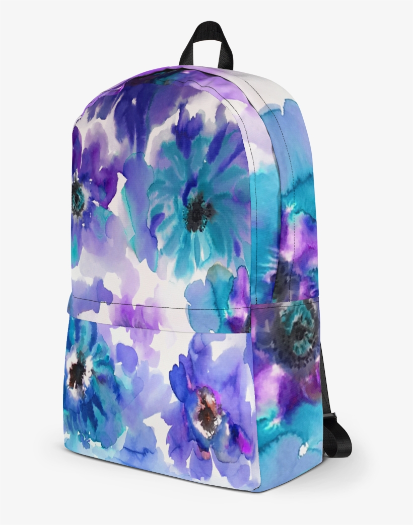 Watercolor Anemones Purple & Blue Backpack - Backpack, transparent png