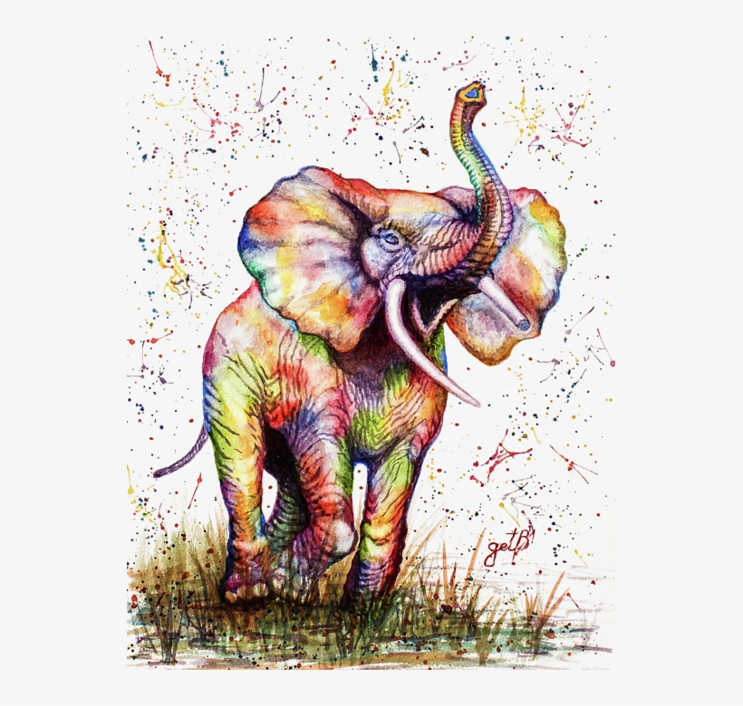 Click And Drag To Re-position The Image, If Desired - Colorful Watercolor Elephant Painting, transparent png