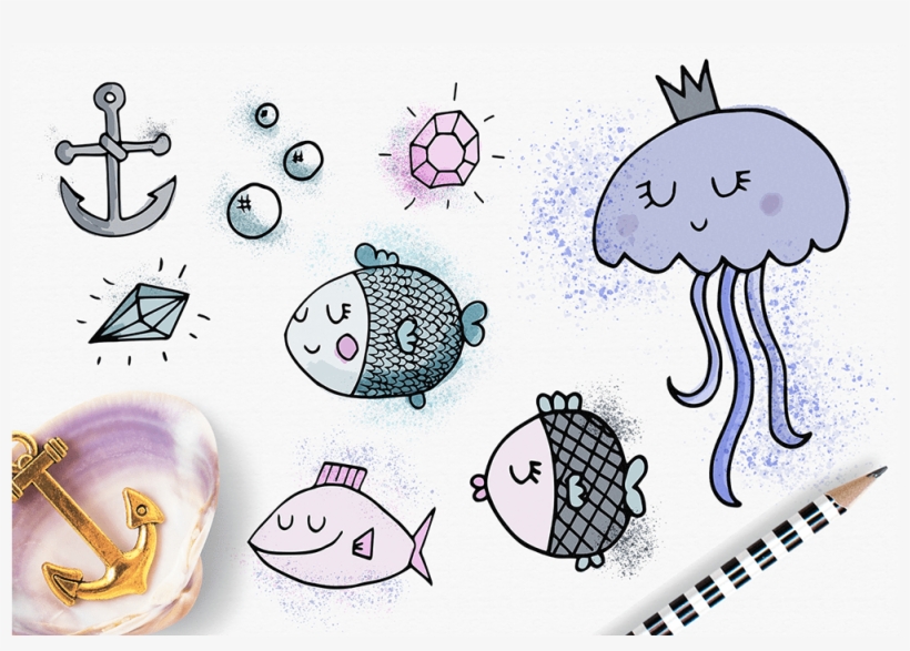 Cute Digital Watercolor Mermaid Clipart Collection - Watercolor Painting, transparent png
