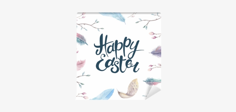 Hand Drawing Happy Easter Watercolor With Leaves, Branches - Happy Easter Watercolor, transparent png