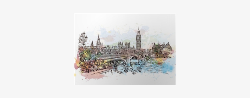 Watercolor Sketch Of Big Ben London, Uk In Vector Illustration - Big Ben, transparent png