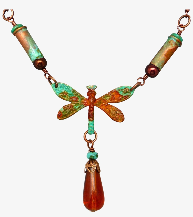 Rustic Patina Dragonfly Bullet Shell Necklace - Necklace, transparent png