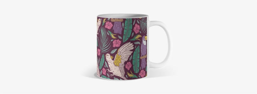 Purple Toucan With Pink Cockatoo Amoung Tropical Flowers - Mug, transparent png