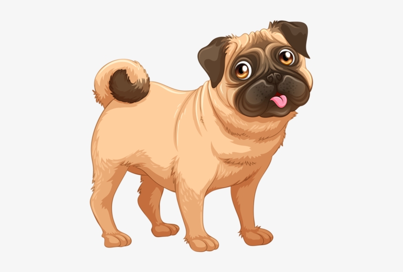 Flashcard Of A Dog Standing Alone - Pug Cartoon Png, transparent png