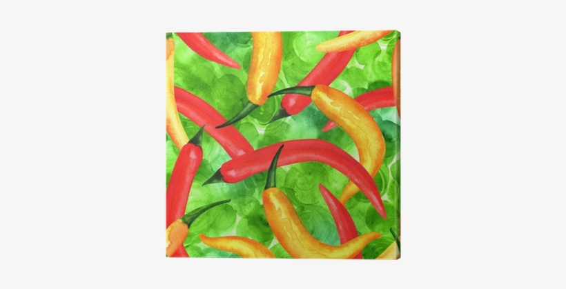 Seamless Pattern Of Watercolor Chili Peppers On Green - Watercolor Painting, transparent png